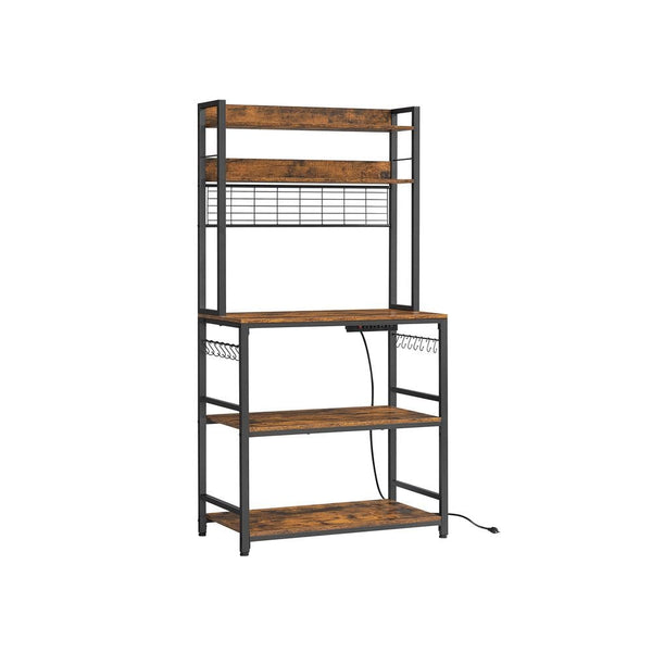 Home Rustic Brown Baker's Rack with Charging Station V9X6