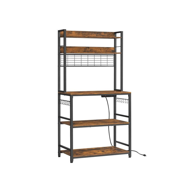 Home Rustic Brown Baker's Rack with Charging Station V9X6