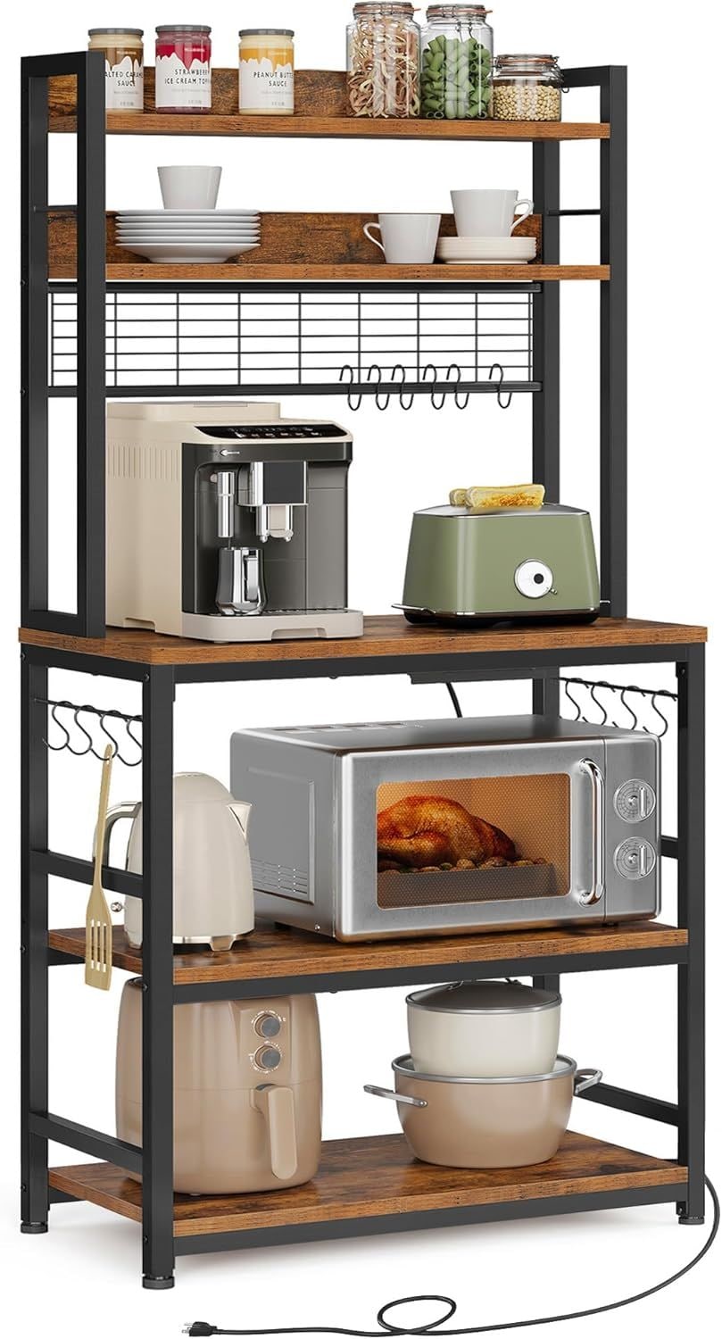 Home Rustic Brown Baker's Rack with Charging Station V9X6 - product image 2