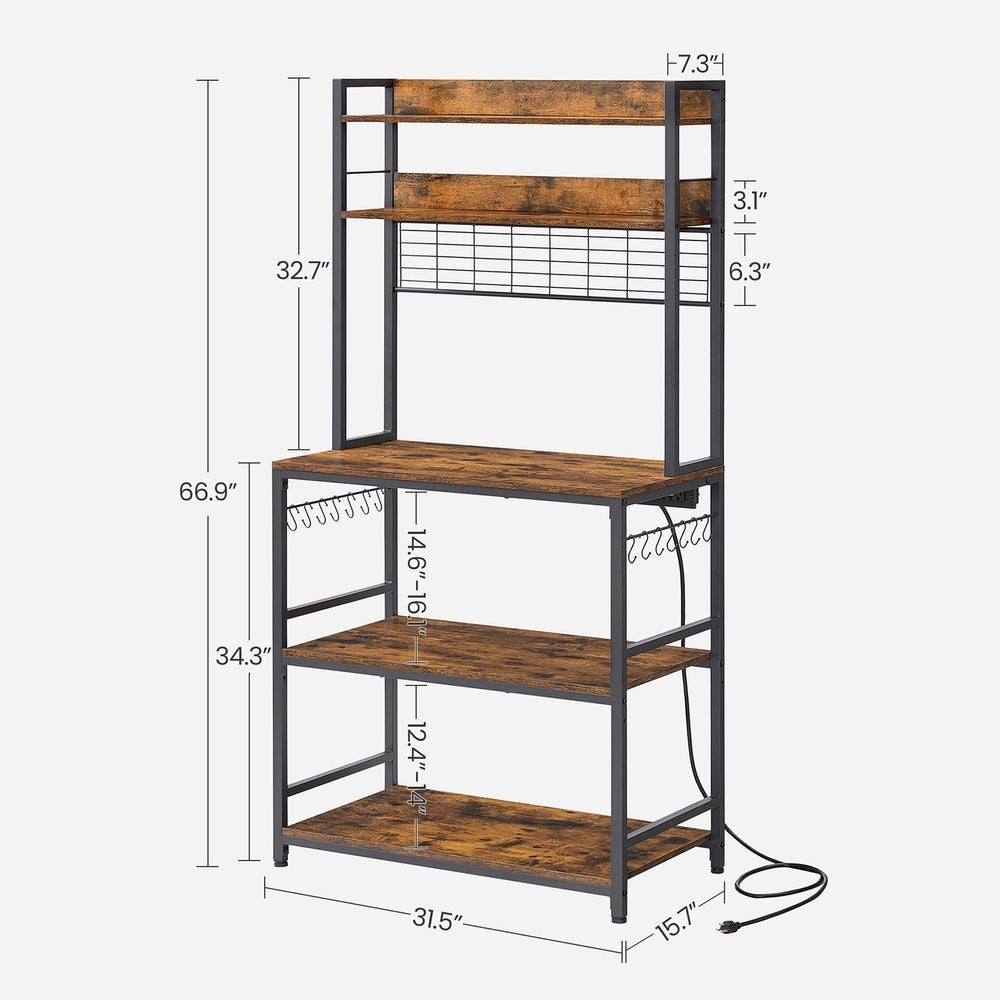 Home Rustic Brown Baker's Rack with Charging Station V9X6 - product image 5