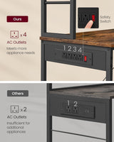Home Small Rustic Brown Baker's Rack with 4 AC Outlets H7R2 - product image 4