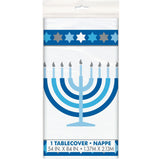 Rectangle Plastic Reusable Table Cover, White/Blue, 54x108-in, for Hanukkah R4Q4 - product image 1