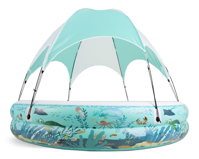 & Finn Ocean Life Splash & Play Inflatable 2 Ring Canopy Pool, 86.6” x 86.6” x 64” U3W2