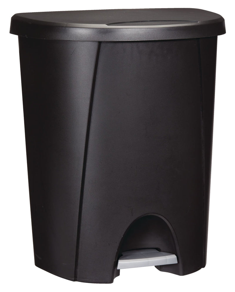 Plastic D-Shaped Step Garbage Can, Black, 25-L Z5N7