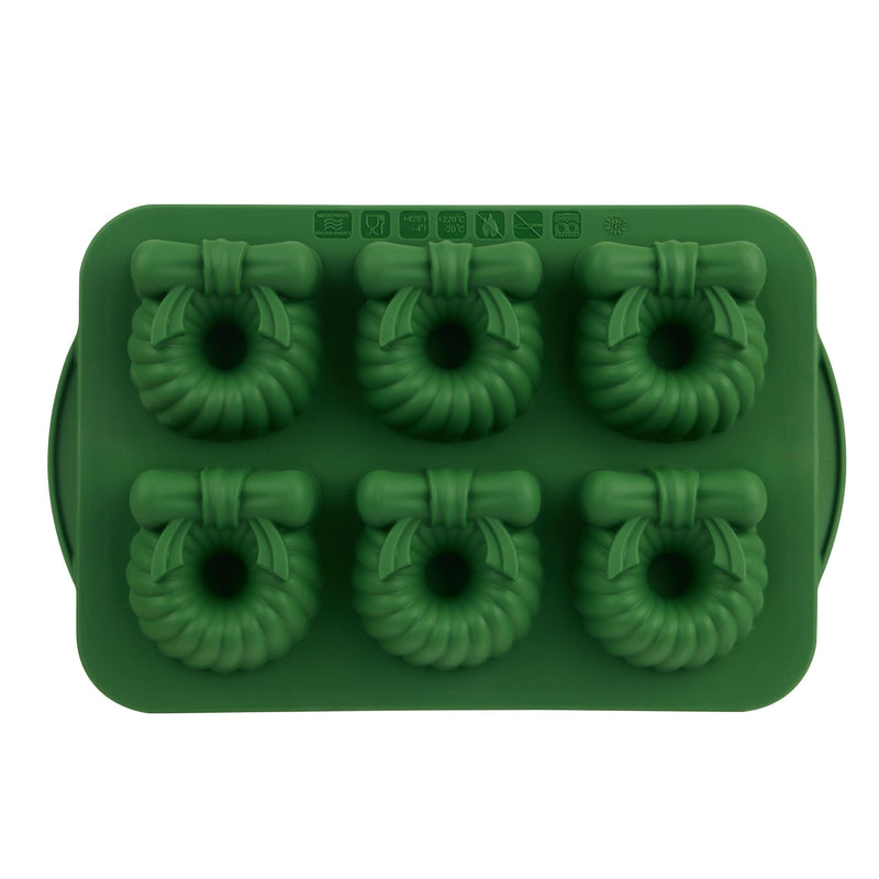 Green Steel/Silicone Wreath Cake Pan, 6-pk M6T4