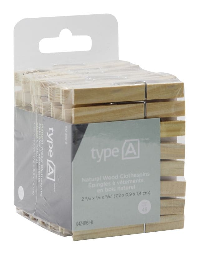 type A Natural Wood Clothespins, 48-pk R3K2