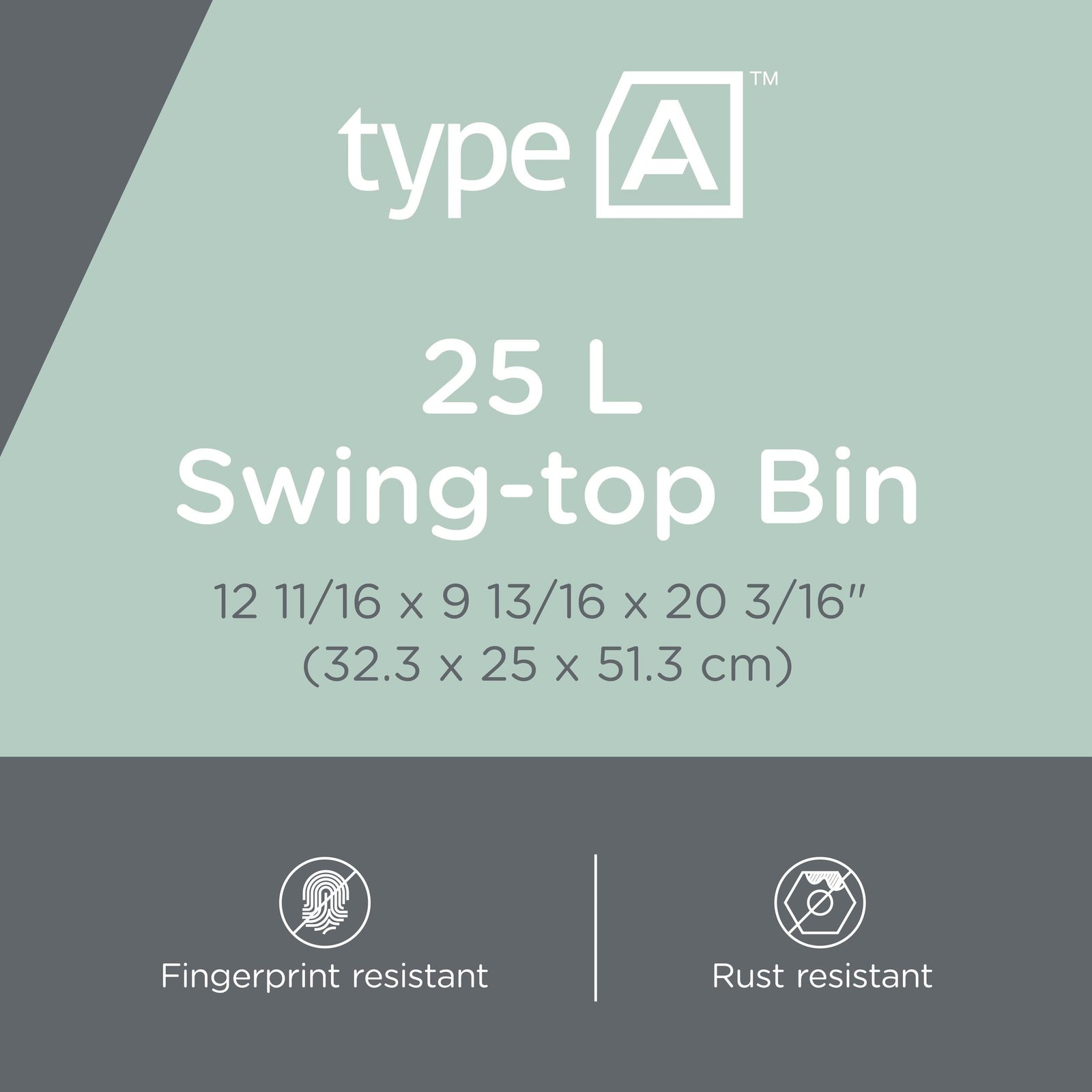 type A Plastic Swing-Top Garbage Bin, Black/Grey, 25-L K3F8 - product image 2