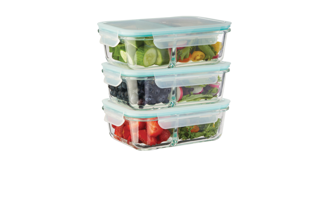 Glass Clip Food Storage Container Set with Compartments and Leakproof Lids, 3 Count K2J2 - product image 1
