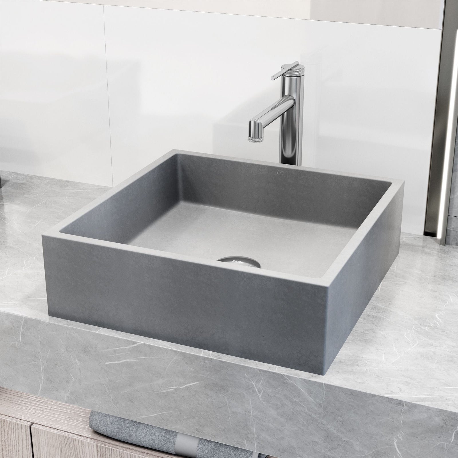Alhambra Gothic Concreto Stone 15x15-in Deep Grey Bathroom Sink/Basin with Square Vessel Y1V6 - product image 6