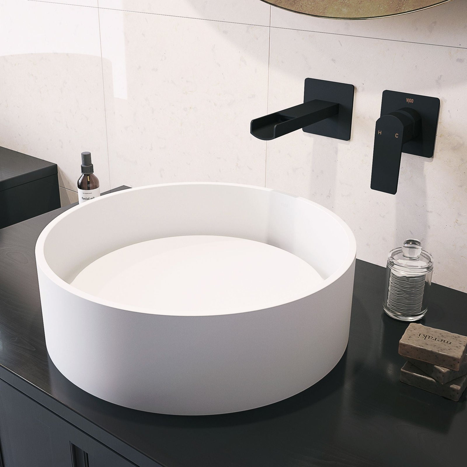 Anvil Matte Stone Round Composite Vessel Bathroom Sink/Basin with Deep Bowl, White R5I1 - product image 5