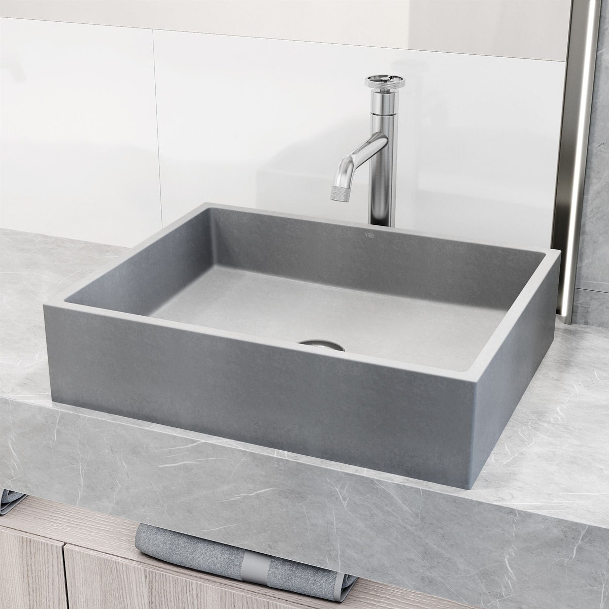 Coca Gothic ConcretoStone 19x15-in Deep Grey Bathroom Sink/Basin with Rectangular Vessel H9O9 - product image 5