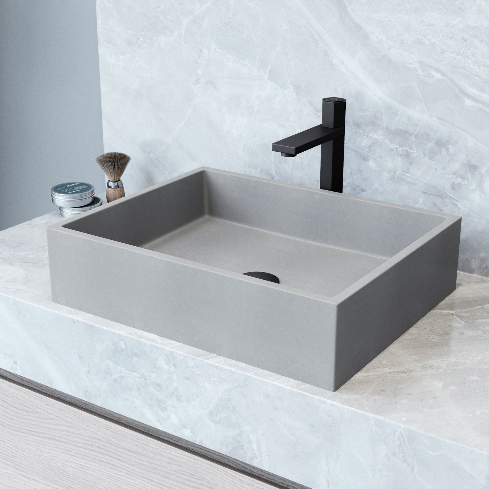 Coca Gothic ConcretoStone 19x15-in Deep Grey Bathroom Sink/Basin with Rectangular Vessel H9O9 - product image 7