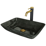 Glass Grey Onyx Bathroom Sink/Basin Set with Matte Gold Lexington Faucet and Rectangular Vessel T8C6 - product image 1