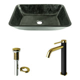 Glass Grey Onyx Bathroom Sink/Basin Set with Matte Gold Lexington Faucet and Rectangular Vessel T8C6 - product image 2