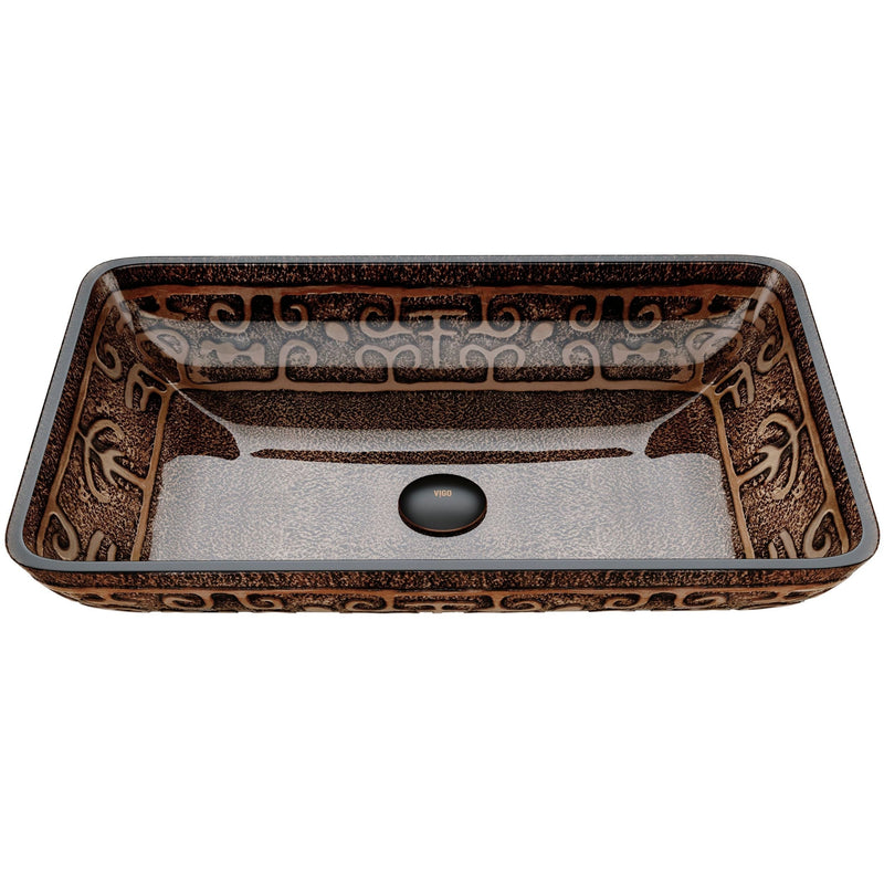 Glass Rectangular Vessel Bathroom Sink/Basin with Rounded Edges & Deep Bowl, Gold H6U8