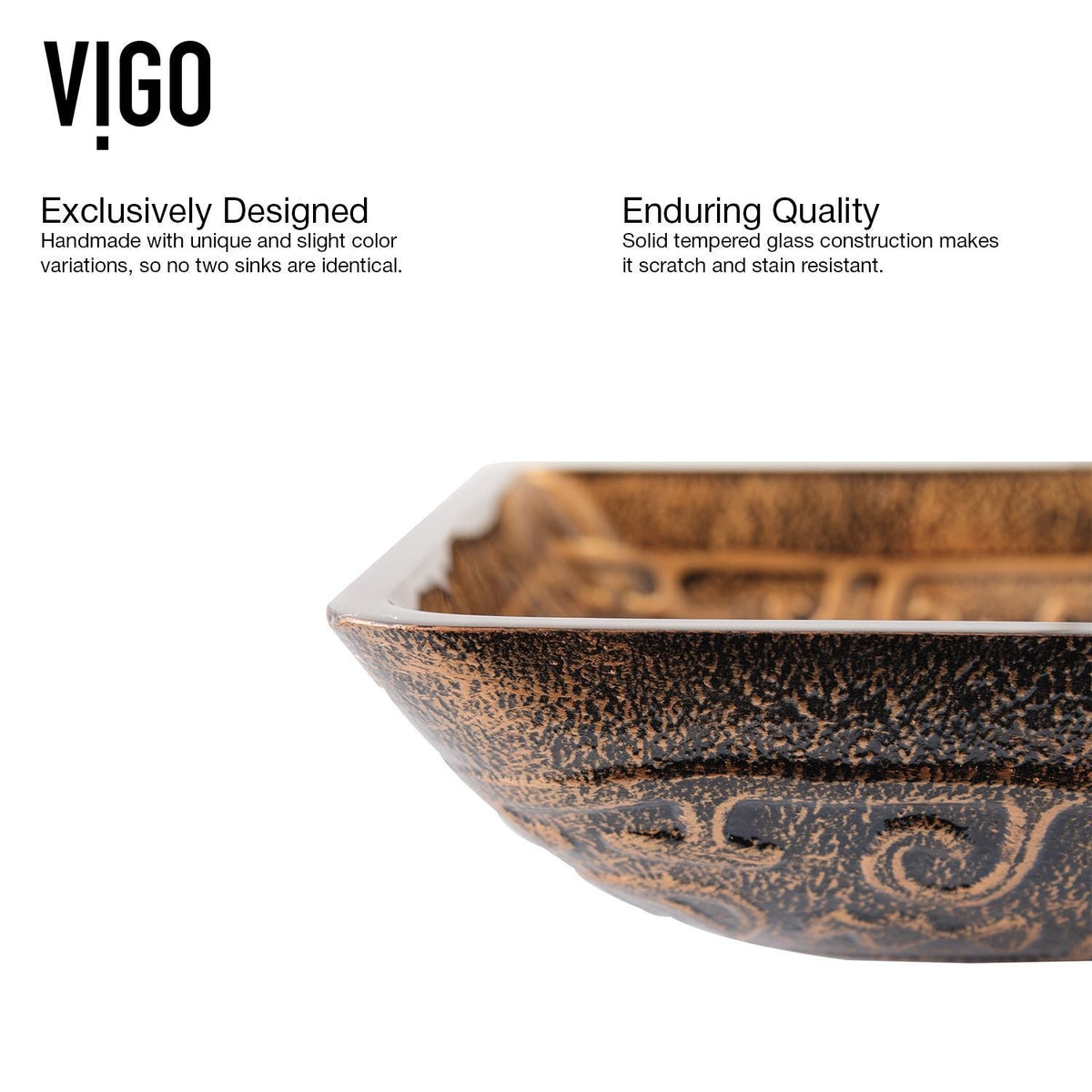 Glass Rectangular Vessel Bathroom Sink/Basin with Rounded Edges & Deep Bowl, Gold H6U8 - product image 4