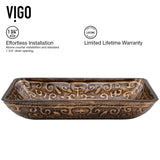 Glass Rectangular Vessel Bathroom Sink/Basin with Rounded Edges & Deep Bowl, Gold H6U8 - product image 5