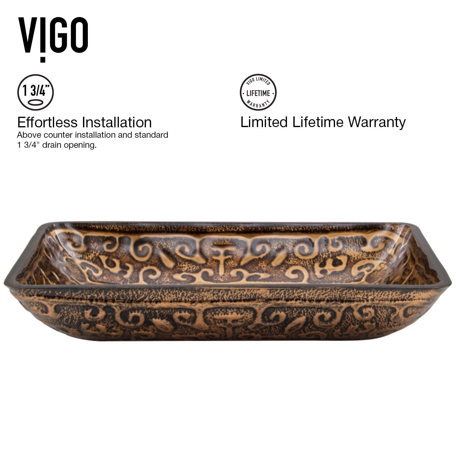 Glass Rectangular Vessel Bathroom Sink/Basin with Rounded Edges & Deep Bowl, Gold H6U8 - product image 5