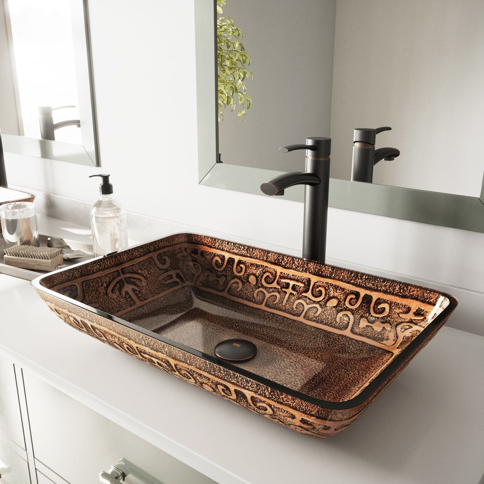 Glass Rectangular Vessel Bathroom Sink/Basin with Rounded Edges & Deep Bowl, Gold H6U8 - product image 8