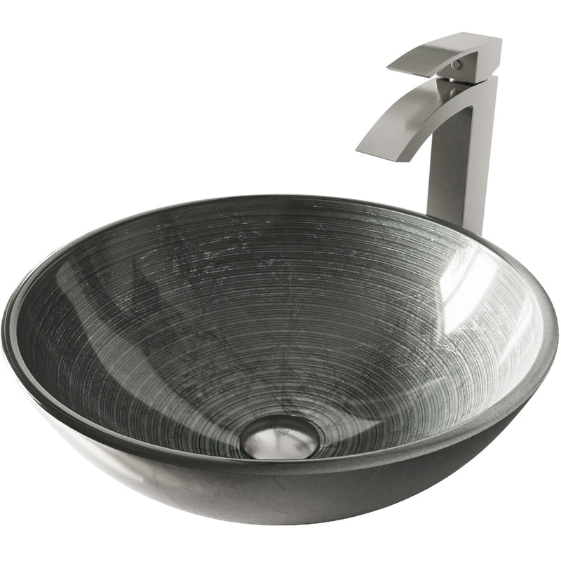 Glass Simply Silver Bathroom Sink/Basin Set with Duris Faucet and Round Vessel I4S3