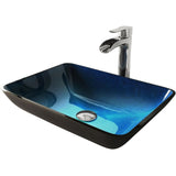 Glass Turquoise Water Bathroom Sink/Basin Set with Niko Faucet and Rectangular Vessel K9Y5 - product image 1