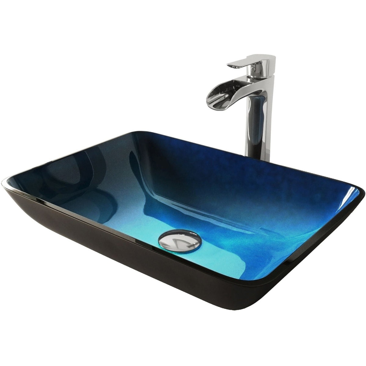 Glass Turquoise Water Bathroom Sink/Basin Set with Niko Faucet and Rectangular Vessel K9Y5 - product image 1