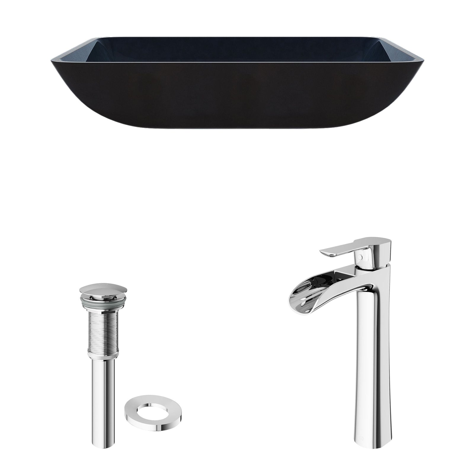 Glass Turquoise Water Bathroom Sink/Basin Set with Niko Faucet and Rectangular Vessel K9Y5 - product image 2