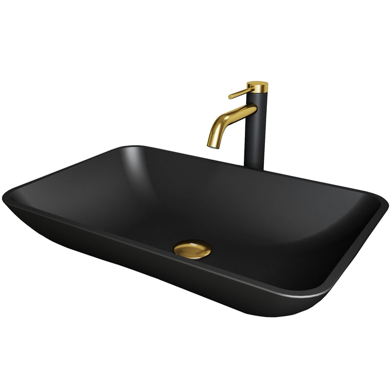 Hadyn MatteShell Matte Black Bathroom Sink/Basin Set with Lexington Faucet and Rectangular Vessel E7I3