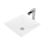 Hibiscus MatteStone White Bathroom Sink/Basin Set with Niko Faucet and Square Composite Vessel V9Q8 - product image 1