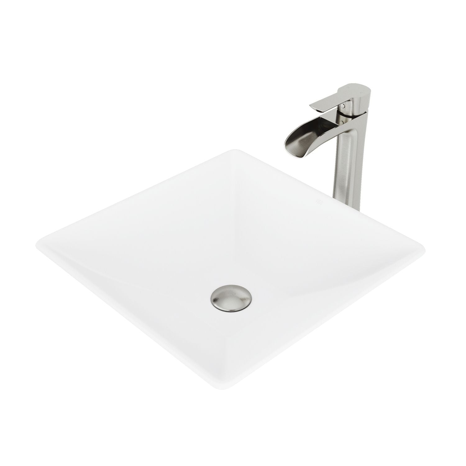 Hibiscus MatteStone White Bathroom Sink/Basin Set with Niko Faucet and Square Composite Vessel V9Q8 - product image 1