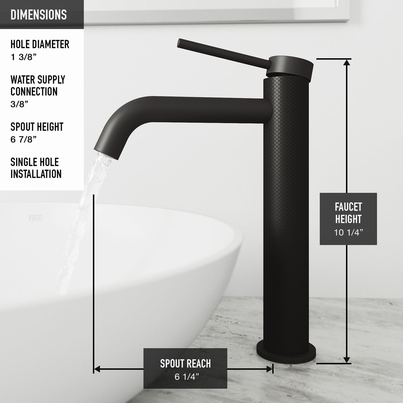 Lexington Single Handle Vessel Sink Bathroom Faucet with cFiber© Body, Matte Black Z3T6 - product image 7