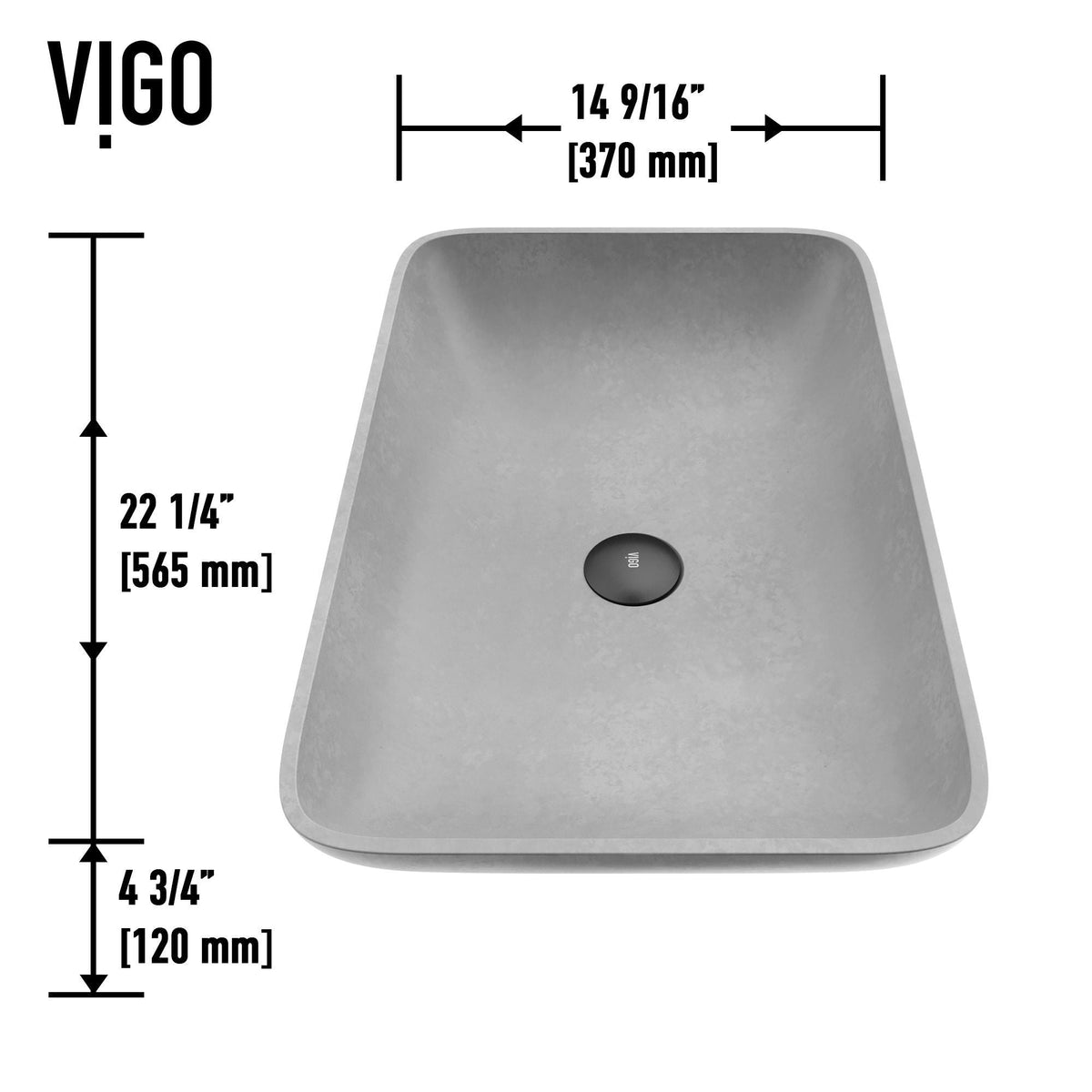Lorca Gothic ConcretoStone 22x15-in Deep Grey Bathroom Sink/Basin with Rectangular Vessel B8E8 - product image 2