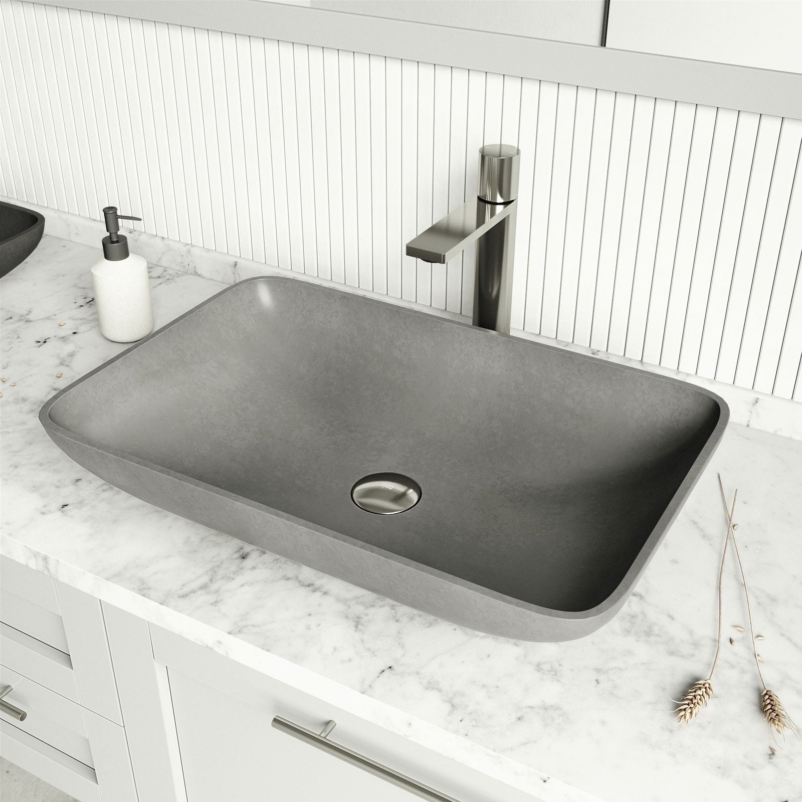 Lorca Gothic ConcretoStone 22x15-in Deep Grey Bathroom Sink/Basin with Rectangular Vessel B8E8 - product image 6