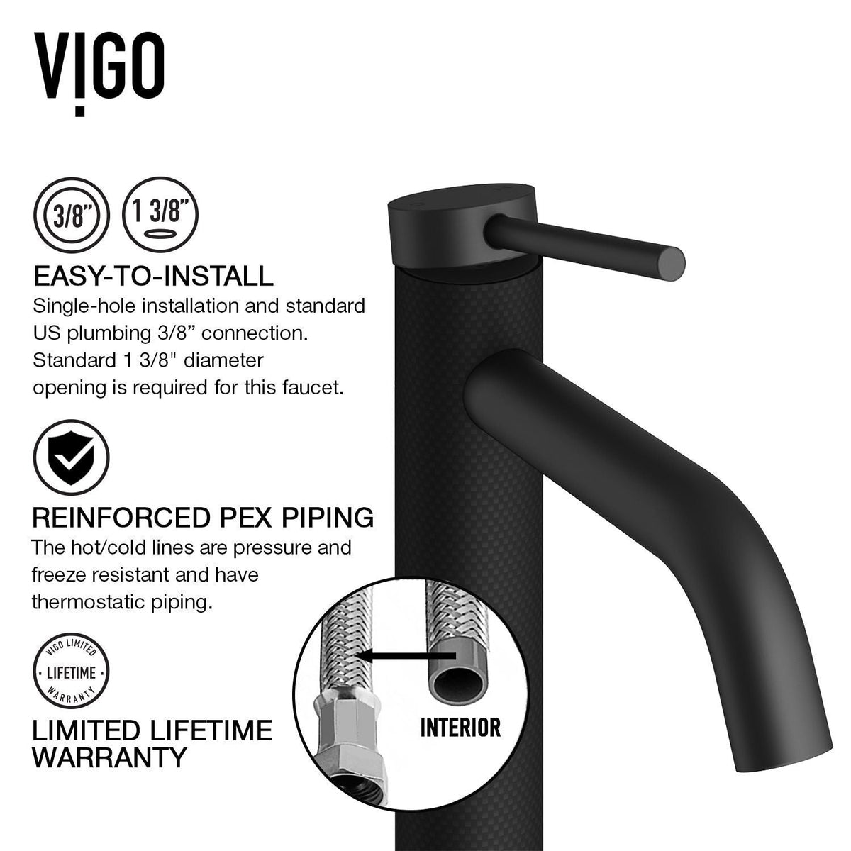 Madison Single Handle Single Hole cFiber Bathroom Sink Faucet, Matte Black Q3L3 - product image 3