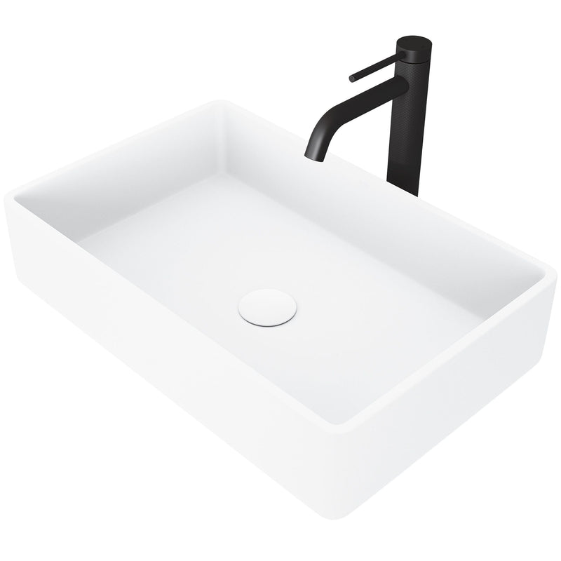 Magnolia MatteStone White Bathroom Sink/Basin Set with Lexington Faucet and Rectangular Composite Vessel R1E6
