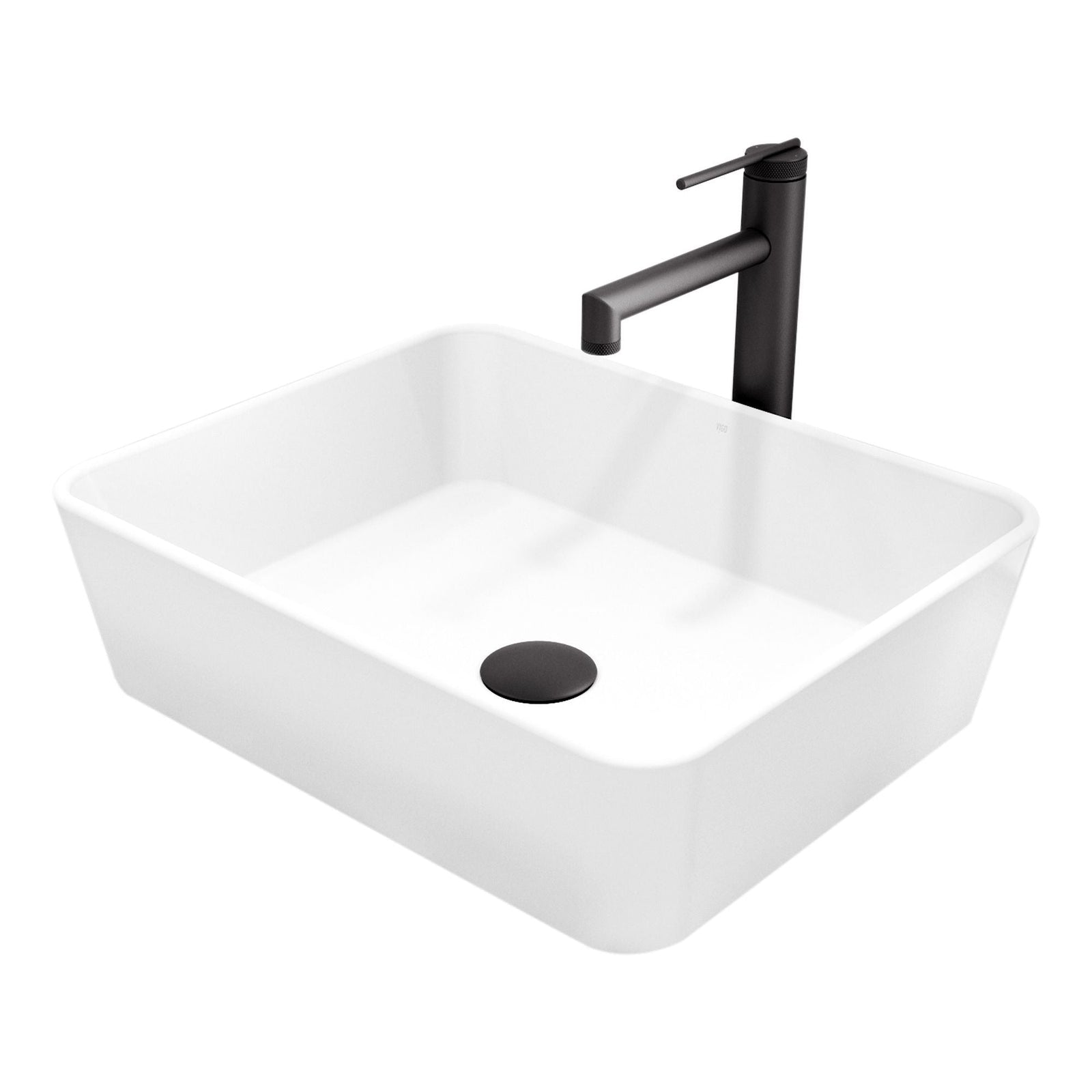 Marigold MatteStone Matte White Bathroom Sink/Basin Set with Sterling Faucet and Rectangular Composite Vessel A4G2 - product image 1
