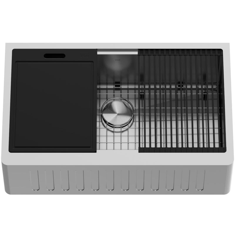 Oxford 1-Bowl Stainless Steel Apron Front Farmhouse Kitchen Sink with Accessories, 33-in J6K2