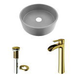 Palermo Gothic ConcretoStone Ash Grey Bathroom Sink/Basin Set with Niko Faucet and Round Vessel E9M7 - product image 2