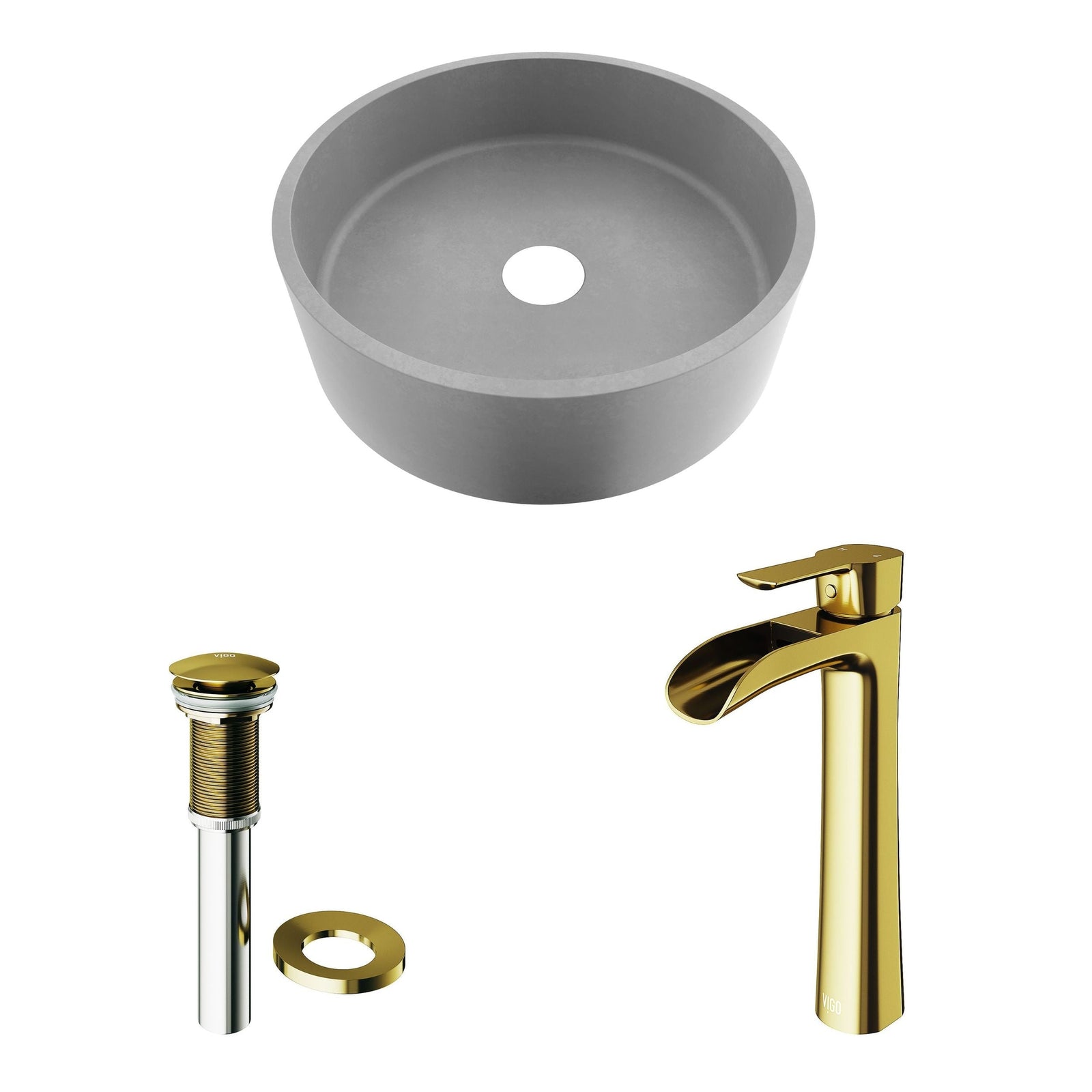 Palermo Gothic ConcretoStone Ash Grey Bathroom Sink/Basin Set with Niko Faucet and Round Vessel E9M7 - product image 2