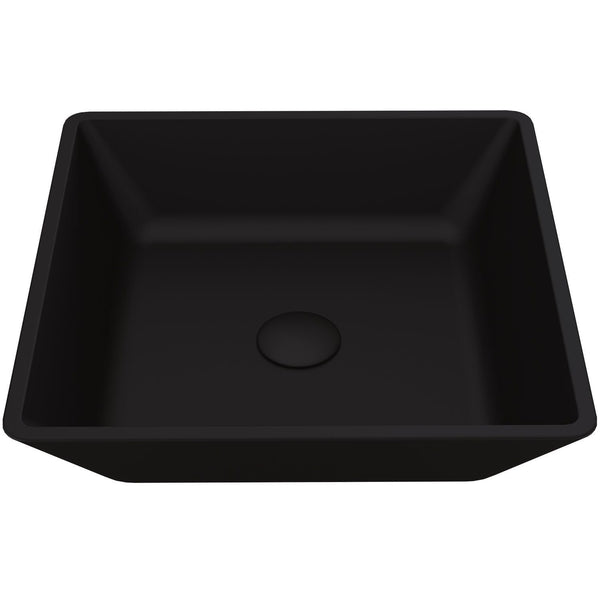 Roma Glass Square Vessel Bathroom Sink/Basin with Rounded Edges & Deep Bowl, Black X6O4