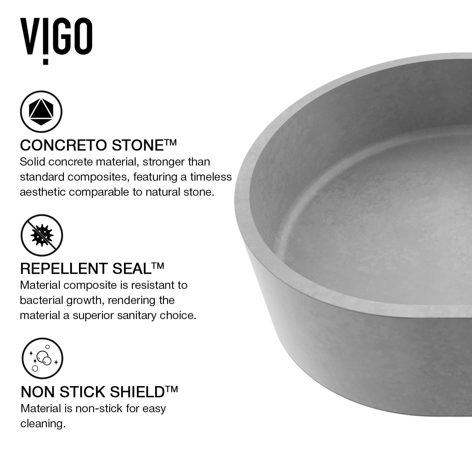 Sagrada Gothic ConcretoStone 24x14-in Deep Grey Bathroom Sink/Basin with Rectangular Vessel X8K9 - product image 3