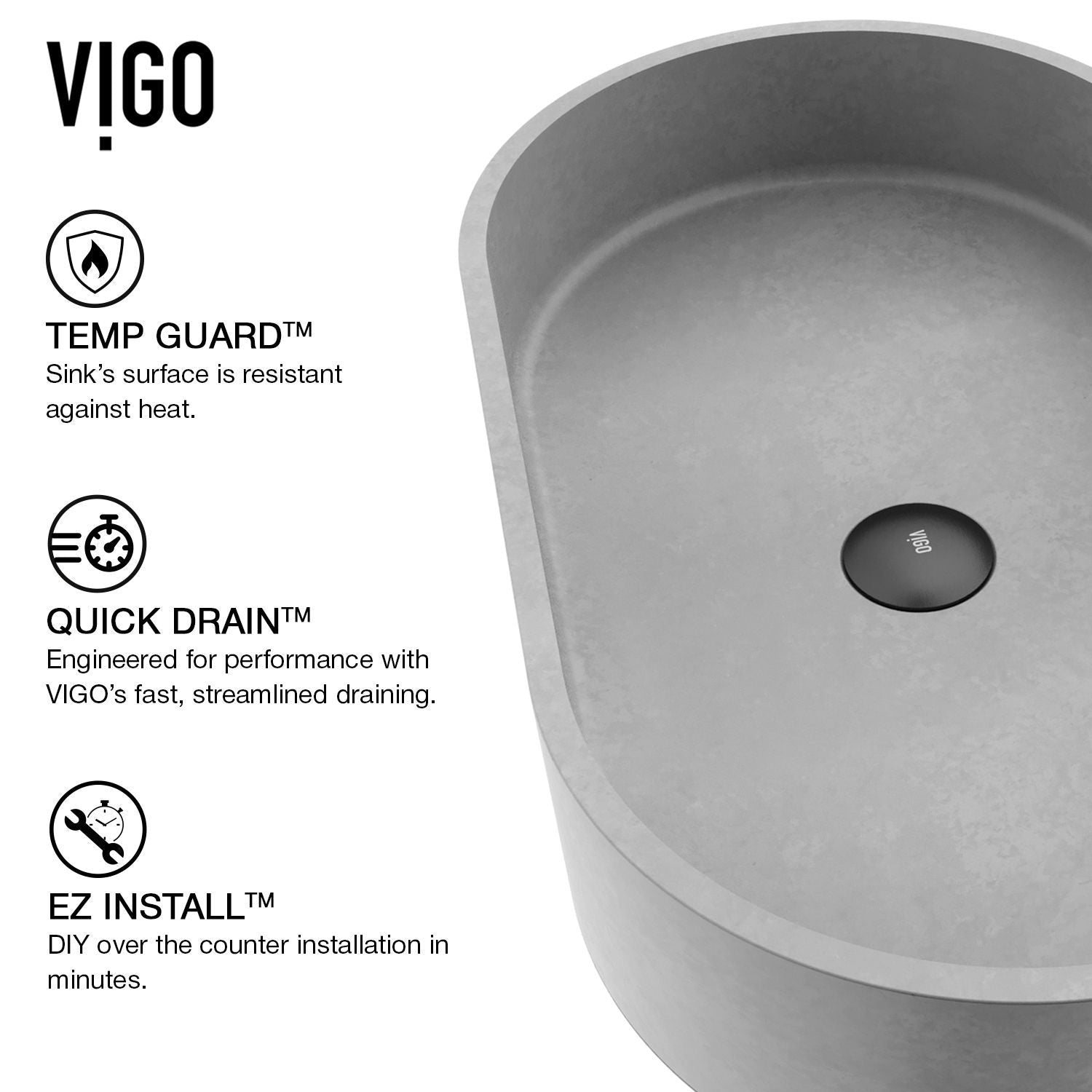 Sagrada Gothic ConcretoStone 24x14-in Deep Grey Bathroom Sink/Basin with Rectangular Vessel X8K9 - product image 4
