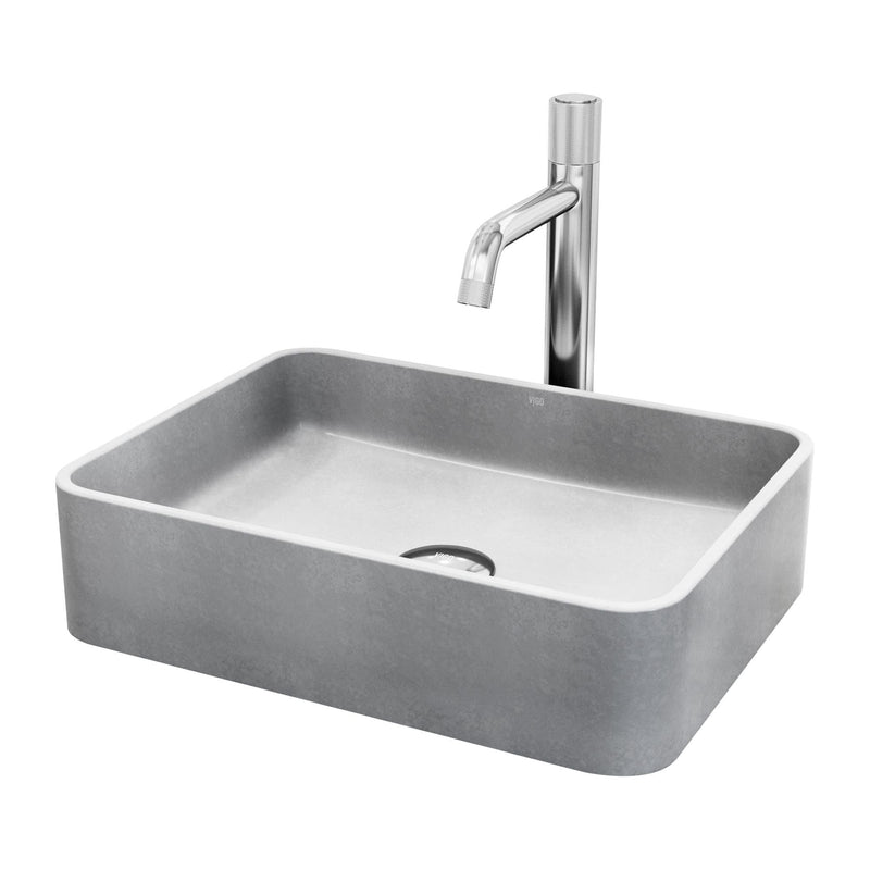 Segovia Gothic ConcretoStone Grey Bathroom Sink/Basin Set with Apollo Faucet and Rectangular Vessel P5B1
