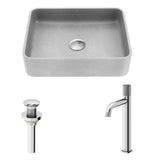 Segovia Gothic ConcretoStone Grey Bathroom Sink/Basin Set with Apollo Faucet and Rectangular Vessel B4I7 - product image 2