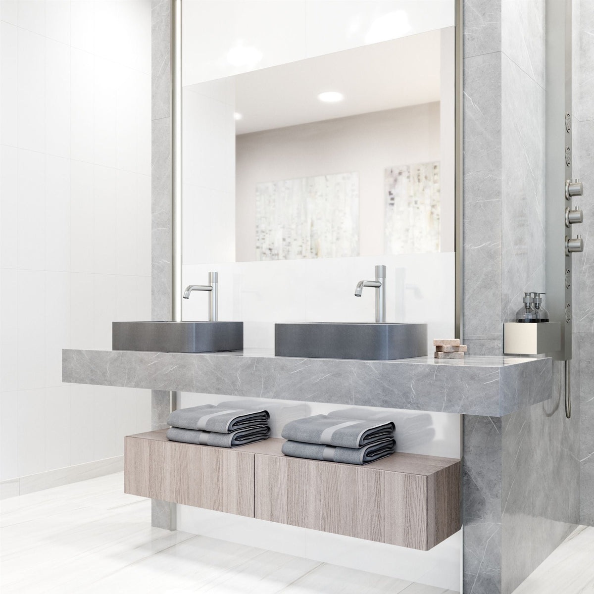 Segovia Gothic ConcretoStone Grey Bathroom Sink/Basin Set with Apollo Faucet and Rectangular Vessel P5B1 - product image 6