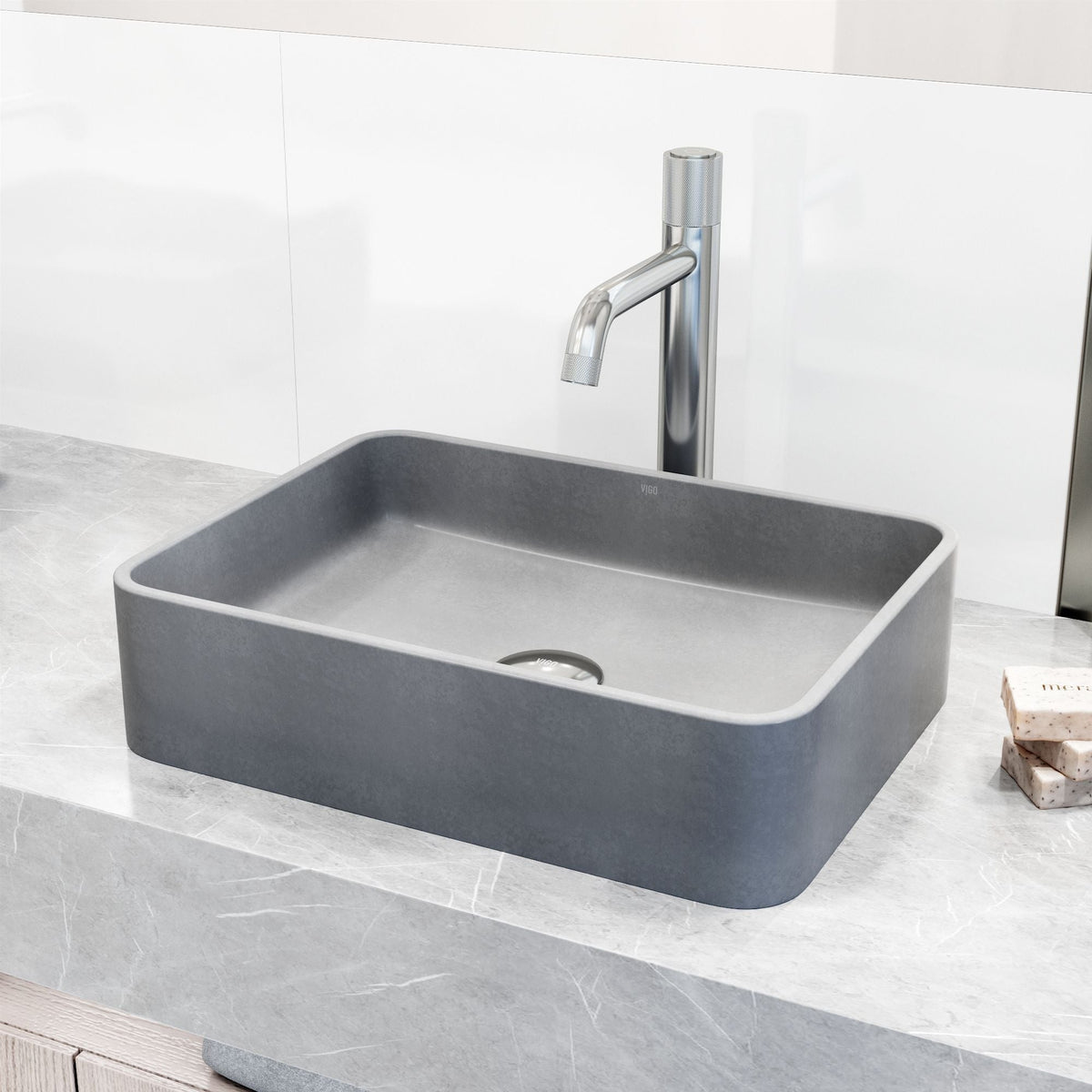 Segovia Gothic ConcretoStone Grey Bathroom Sink/Basin Set with Apollo Faucet and Rectangular Vessel P5B1 - product image 7