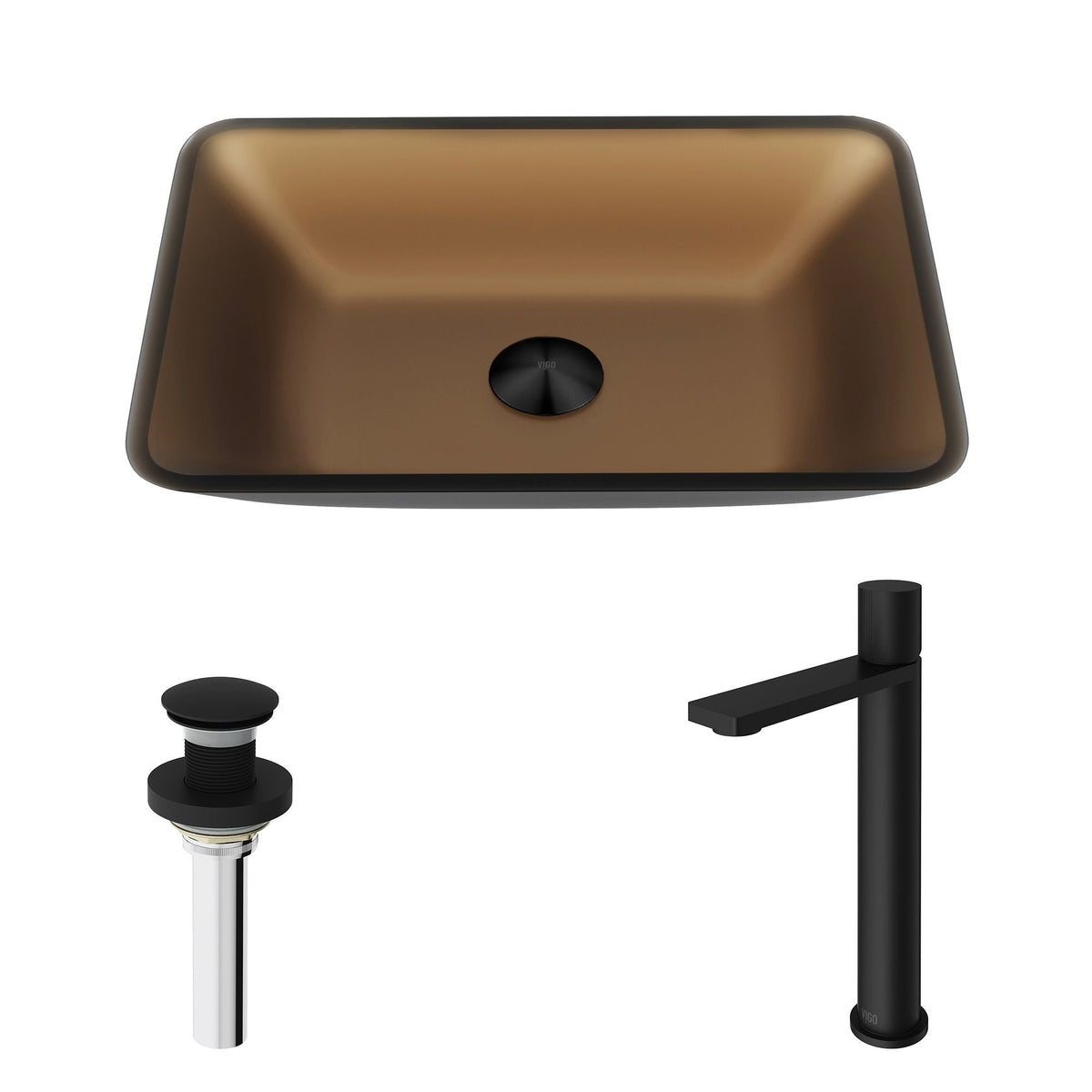 Sottile MatteShell Amber Bathroom Sink/Basin Set with Gotham Faucet and Glass Vessel M7Q6 - product image 2