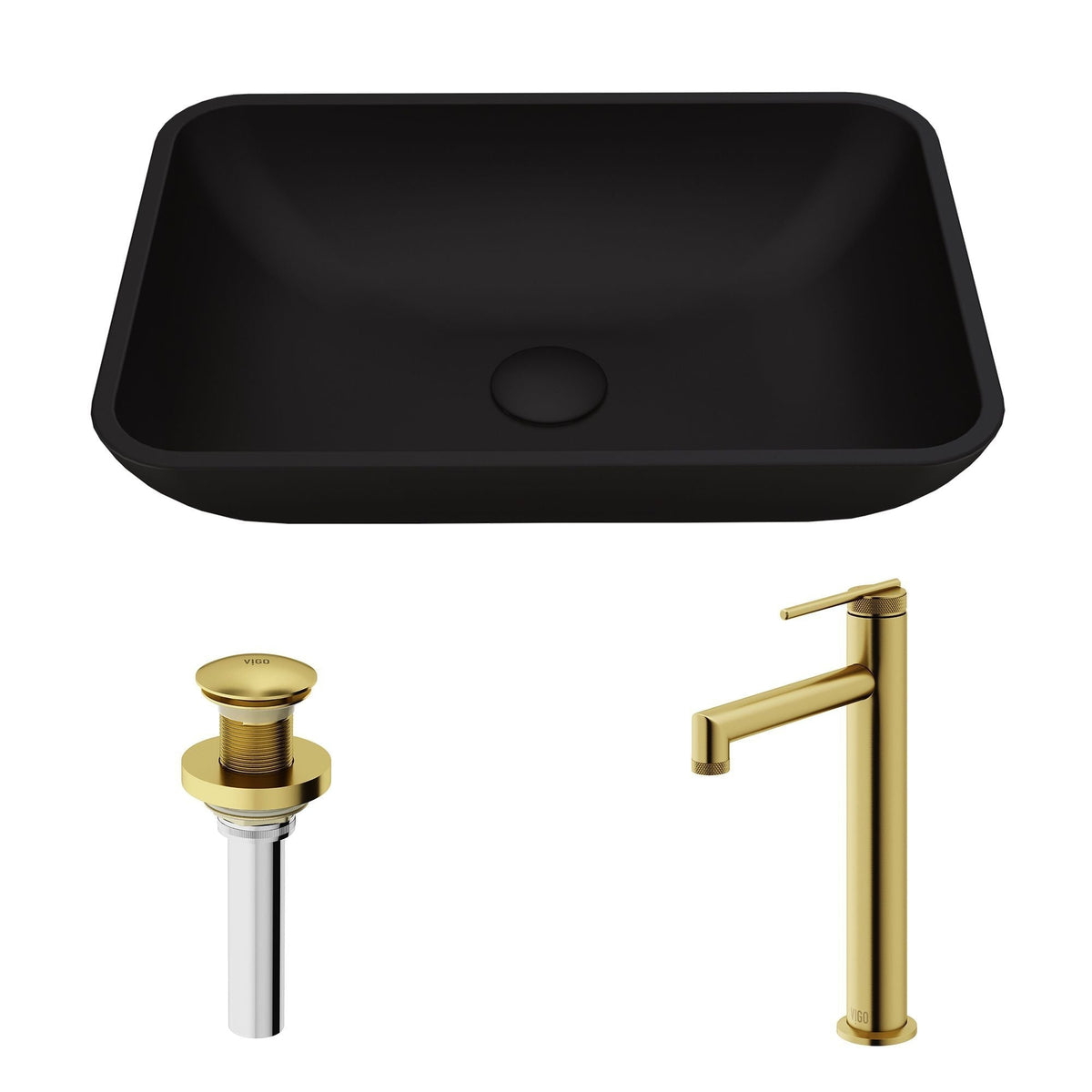 Sottile MatteShell Matte Black Bathroom Sink/Basin Set with Sterling Faucet and Glass Rectangular Vessel T2P9 - product image 2