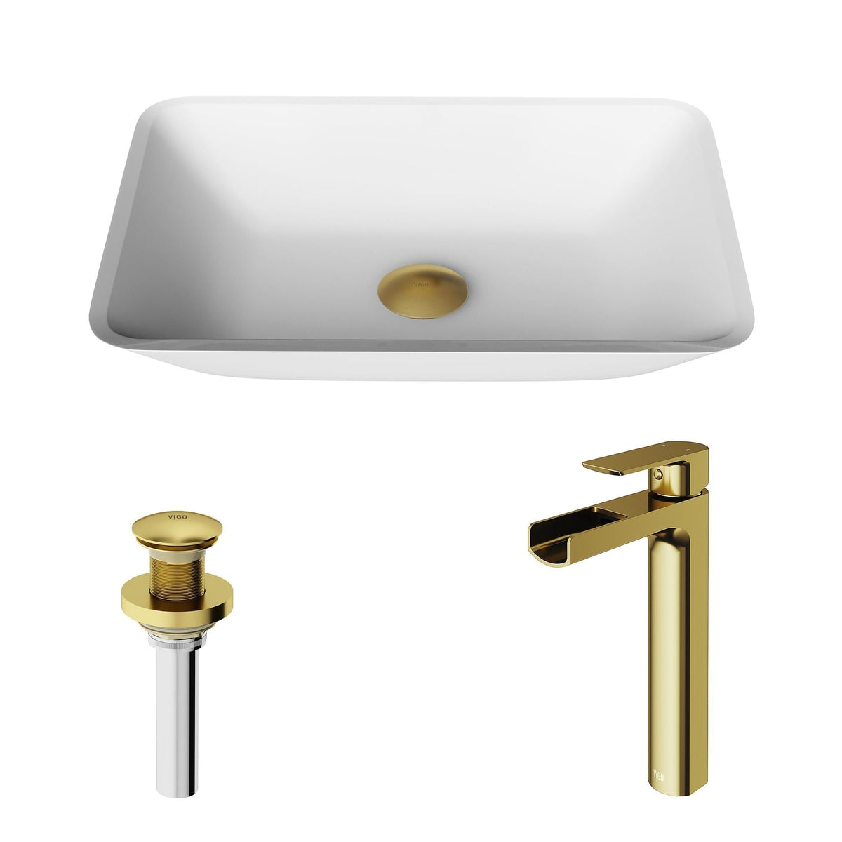 Sottile MatteShell White Bathroom Sink/Basin Set with Amada Faucet and Glass Rectangular Vessel V9E1 - product image 2