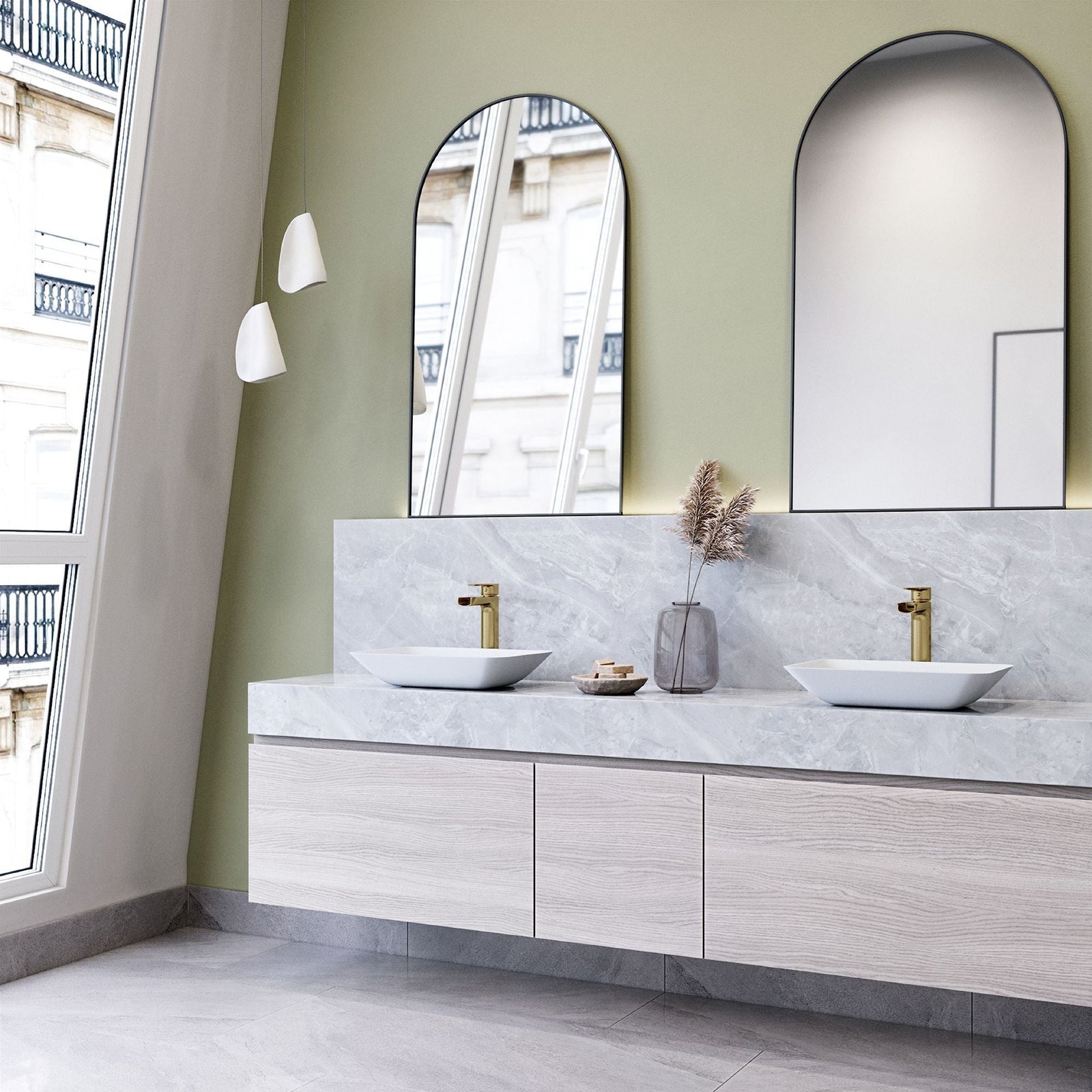 Sottile MatteShell White Bathroom Sink/Basin Set with Amada Faucet and Glass Rectangular Vessel V9E1 - product image 8